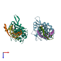 PDB entry 4esj coloured by chain, top view.