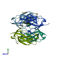 PDB entry 4esk coloured by chain, side view.