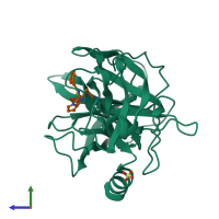 PDB entry 4est coloured by chain, side view.