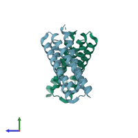 PDB entry 4etr coloured by chain, side view.