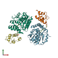 PDB entry 4etw coloured by chain, front view.