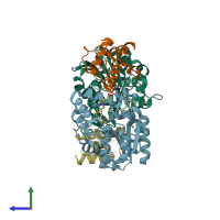 PDB entry 4etw coloured by chain, side view.