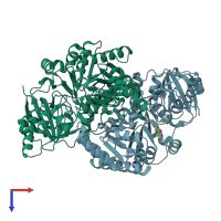 PDB entry 4eu3 coloured by chain, top view.