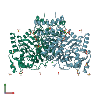 PDB entry 4eu4 coloured by chain, front view.