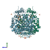 PDB entry 4eu4 coloured by chain, side view.