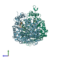 PDB entry 4eu5 coloured by chain, side view.