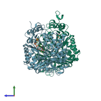 PDB entry 4eu7 coloured by chain, side view.