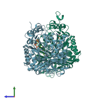 PDB entry 4eu9 coloured by chain, side view.