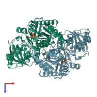 PDB entry 4euc coloured by chain, top view.