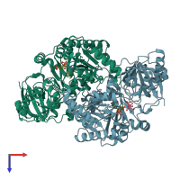 PDB entry 4eud coloured by chain, top view.
