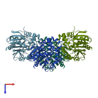 PDB entry 4eus coloured by chain, top view.