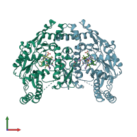 PDB entry 4eux coloured by chain, front view.