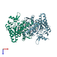 PDB entry 4eux coloured by chain, top view.