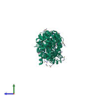 PDB entry 4ev9 coloured by chain, side view.