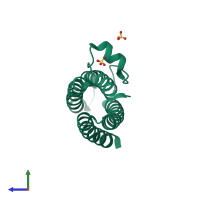 PDB entry 4eve coloured by chain, side view.