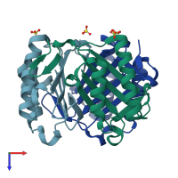 PDB entry 4evg coloured by chain, top view.