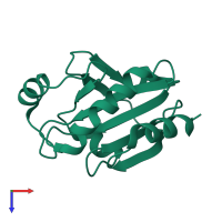 PDB entry 4evm coloured by chain, top view.