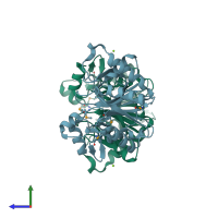 PDB entry 4evw coloured by chain, side view.