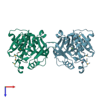 PDB entry 4evw coloured by chain, top view.