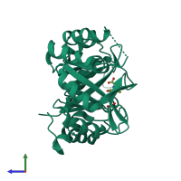 PDB entry 4ewn coloured by chain, side view.