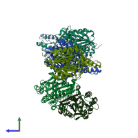 PDB entry 4ewp coloured by chain, side view.