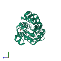 PDB entry 4ex6 coloured by chain, side view.