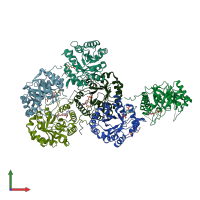 PDB entry 4exa coloured by chain, front view.