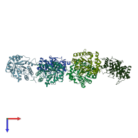 PDB entry 4exb coloured by chain, top view.