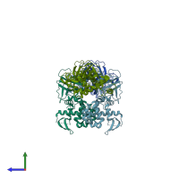 PDB entry 4exm coloured by chain, side view.