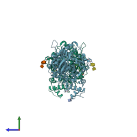 PDB entry 4ey7 coloured by chain, side view.