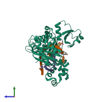 PDB entry 4eyh coloured by chain, side view.