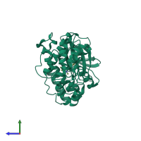 PDB entry 4eyj coloured by chain, side view.