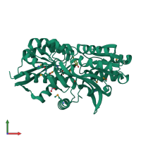 PDB entry 4eyk coloured by chain, front view.