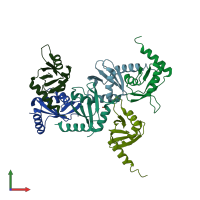 PDB entry 4eyt coloured by chain, front view.
