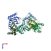 PDB entry 4eyt coloured by chain, top view.