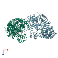 PDB entry 4eyw coloured by chain, top view.