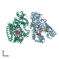 PDB entry 4ez9 coloured by chain, front view.