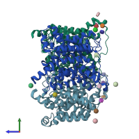 PDB entry 4ezc coloured by chain, side view.