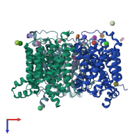 PDB entry 4ezc coloured by chain, top view.