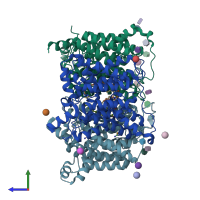 PDB entry 4ezd coloured by chain, side view.