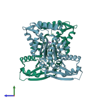 PDB entry 4eze coloured by chain, side view.