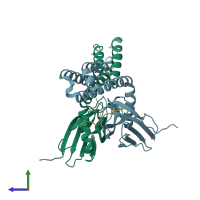 PDB entry 4ezn coloured by chain, side view.