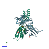 PDB entry 4ezp coloured by chain, side view.