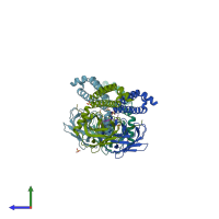 PDB entry 4ezw coloured by chain, side view.