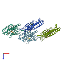 PDB entry 4ezw coloured by chain, top view.