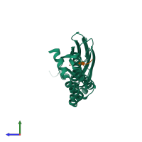 PDB entry 4ezy coloured by chain, side view.