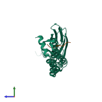 PDB entry 4f00 coloured by chain, side view.