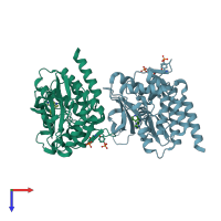 PDB entry 4f08 coloured by chain, top view.