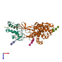 PDB entry 4f0a coloured by chain, top view.