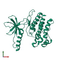 PDB entry 4f0g coloured by chain, front view.